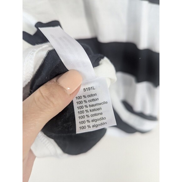 NWT Women's Lacoste Shirt Top Black Stripe Red Logo Spell Out Cotton Size 40 - Picture 5 of 9